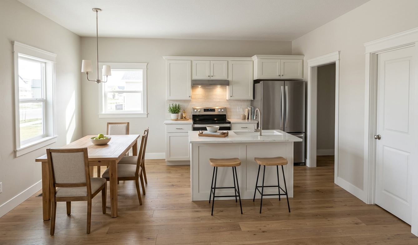 Kitchen rendering inside The Flint Hardy Homes cottage