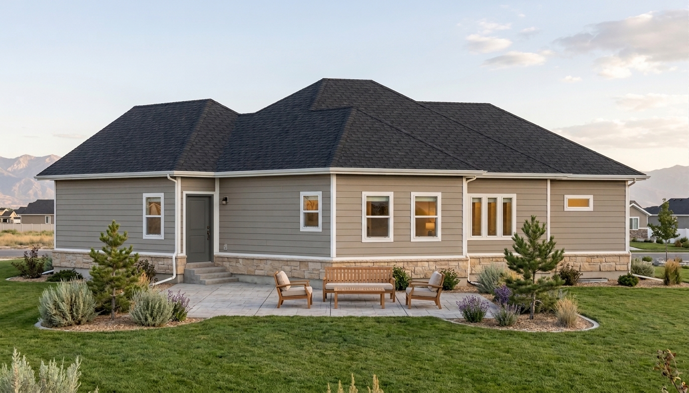 Rear exterior rendering of The Flint Hardy Homes cottage