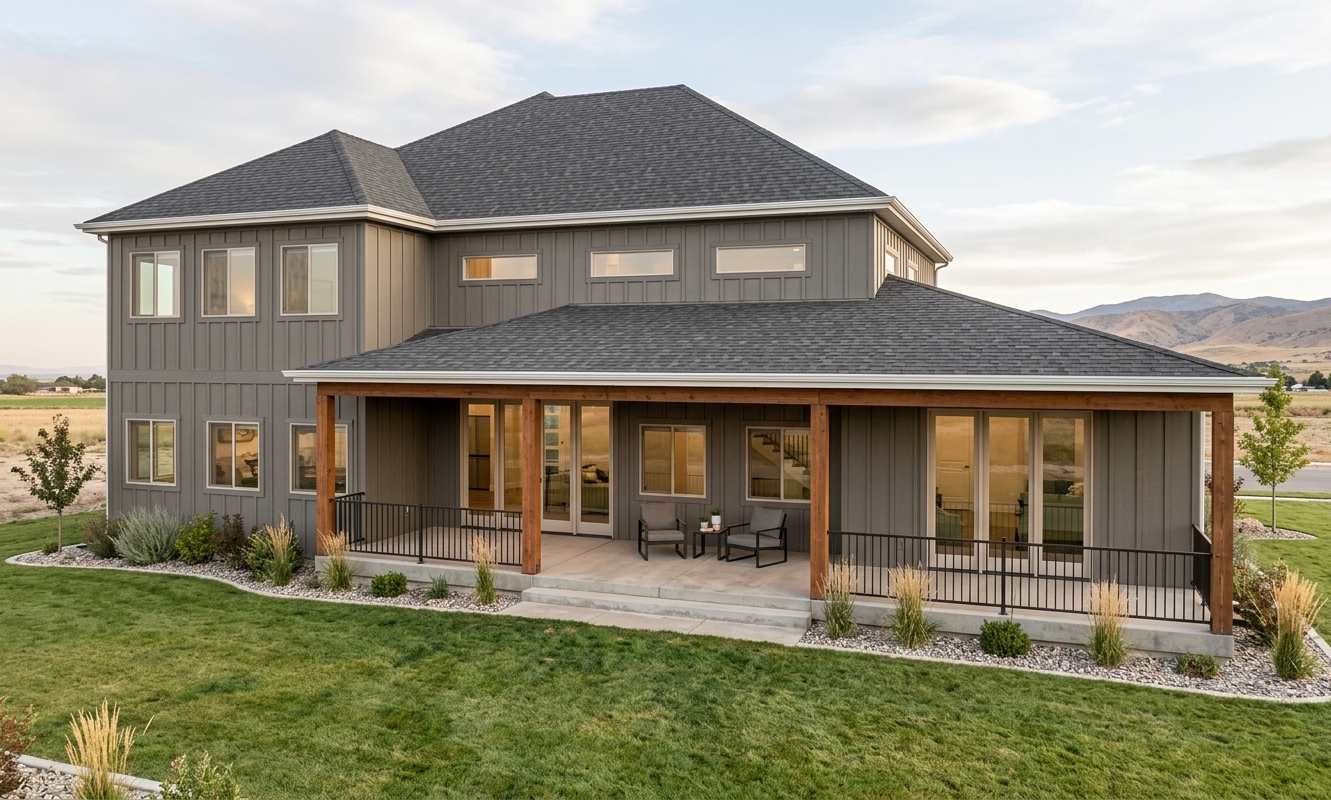 Rear exterior rendering of The Rock Hardy Homes concept
